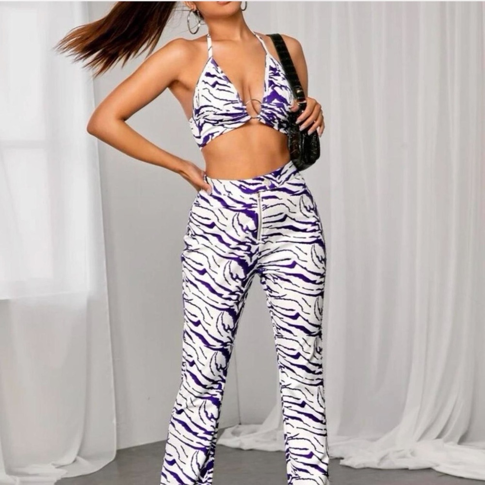 Fashion Nova Purple and White Zebra Print Set